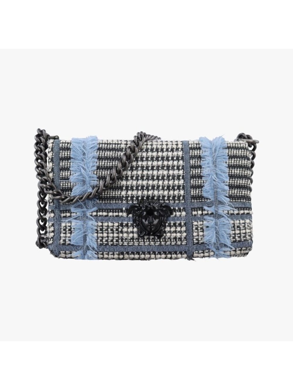 Versace Palazzo Sultan Blue White Tweed Leather Clg Shoulder
